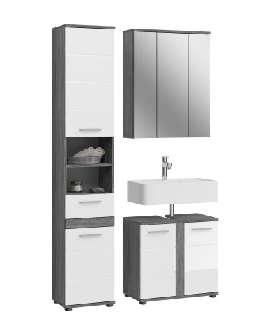 Badezimmer-Set >Blue Earth< in rauchsilber/weiß hochglanz - 114x191x34cm (BxHxT)
