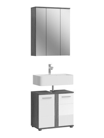 Badezimmer-Set >Blue Earth< in rauchsilber/weiß hochglanz - 60x191x34cm (BxHxT)