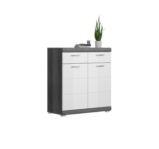 Schuhschrank >Sandusky< in rauchsilber/weiß hochglanz - 90x96x37cm (BxHxT)