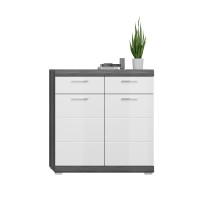 Schuhschrank >Sandusky< in rauchsilber/weiß hochglanz - 90x96x37cm (BxHxT)