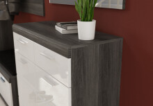 Schuhschrank >Sandusky< in rauchsilber/weiß hochglanz - 90x96x37cm (BxHxT)