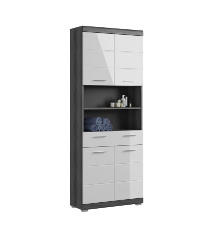 Hochschrank >Sandusky< in rauchsilber/weiß hochglanz - 74x191x31cm (BxHxT)