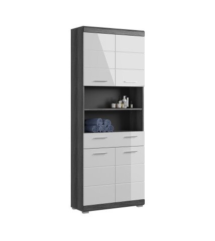 Hochschrank >Sandusky< in rauchsilber/weiß hochglanz - 74x191x31cm (BxHxT)