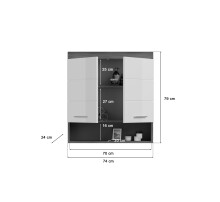 Hängeschrank >Sandusky< in rauchsilber/weiß hochglanz - 74x79x24cm (BxHxT)