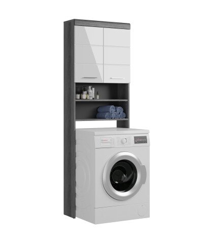 Hochschrank >Sandusky< in rauchsilber/weiß hochglanz - 63x191x24cm (BxHxT)