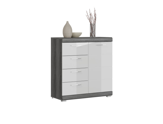 Kommode >Sandusky< in rauchsilber/weiß hochglanz - 80x85x37cm (BxHxT)