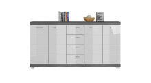 Sideboard >Sandusky< in rauchsilber/weiß hochglanz - 165x85x37cm (BxHxT)
