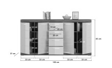 Sideboard >Sandusky< in rauchsilber/weiß hochglanz - 165x85x37cm (BxHxT)