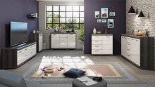 Sideboard >Sandusky< in rauchsilber/weiß hochglanz - 165x85x37cm (BxHxT)