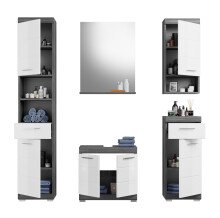 Badezimmer-Set >Sandusky< (5-teilig) in rauchsilber/weiß hochglanz