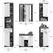 Badezimmer-Set >Sandusky< (5-teilig) in rauchsilber/weiß hochglanz