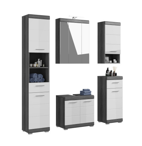 Badezimmer-Set >Sandusky< in rauchsilber/weiß hochglanz - 164x191x34cm (BxHxT)