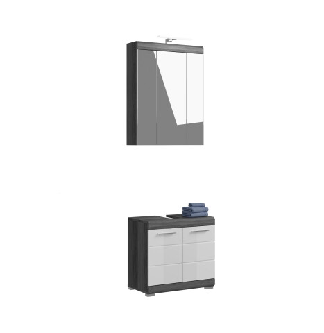 Badezimmer-Set >Sandusky< in rauchsilber/weiß hochglanz - 60x191x34cm (BxHxT)