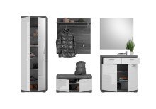 Garderoben-Set >Sandusky< in rauchsilber/weiß hochglanz - 272x197x40cm (BxHxT)