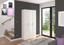 Garderobenschrank >Paterson< in weiß/weiß hochglanz - 91x193x34cm (BxHxT)