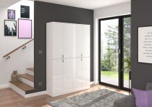 Garderobenschrank >Paterson< in weiß/weiß hochglanz - 122x193x34cm (BxHxT)