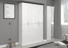 Garderobenschrank >Paterson< in weiß/weiß hochglanz - 122x193x34cm (BxHxT)