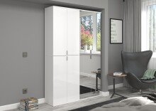 Garderobenschrank >Paterson< in weiß/weiß hochglanz - 60x193x34cm (BxHxT)