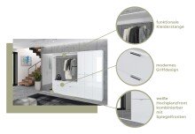 Garderobenschrank >Paterson< in weiß/weiß hochglanz - 60x193x34cm (BxHxT)