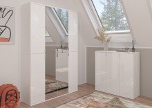 Garderobenschrank >Paterson< in weiß/weiß hochglanz - 131x193x34cm (BxHxT)