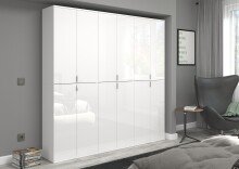 Garderobenschrank >Paterson< in weiß/weiß hochglanz - 195x193x34cm (BxHxT)