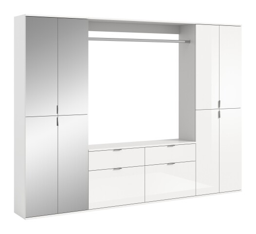 Garderoben-Set >Paterson< in weiß/weiß hochglanz - 243x193x34cm (BxHxT)
