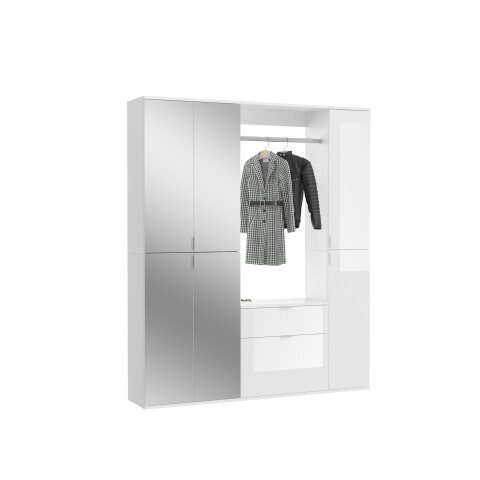 Garderoben-Set >Paterson< in weiß/weiß hochglanz - 152x193x34cm (BxHxT)