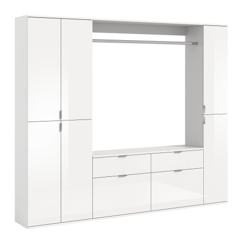 Garderoben-Set >Paterson< in weiß/weiß hochglanz - 212x193x34cm (BxHxT)