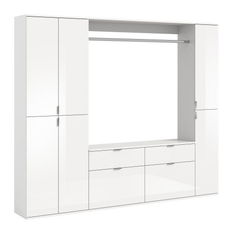 Garderoben-Set >Paterson< in weiß/weiß hochglanz - 212x193x34cm (BxHxT)
