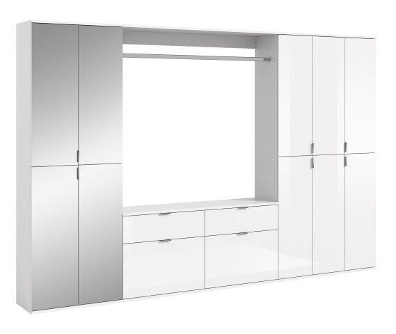 Garderoben-Set >Paterson< in weiß/weiß hochglanz - 273x193x34cm (BxHxT)
