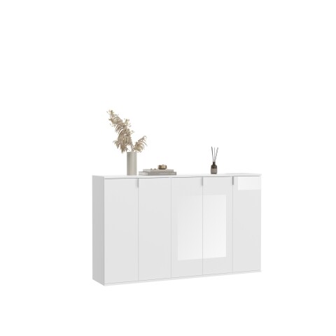 Sideboard >Paterson< in weiß/weiß hochglanz - 152x99x34cm (BxHxT)