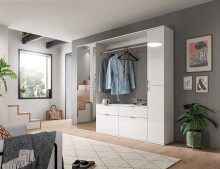 Garderobenschrank >Paterson< in weiß/weiß hochglanz - 30x193x34cm (BxHxT)