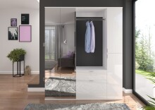 Garderobenschrank >Paterson< in weiß/weiß hochglanz - 30x193x34cm (BxHxT)