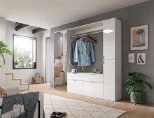 Garderobenschrank >Paterson< in weiß/weiß hochglanz - 30x193x34cm (BxHxT)