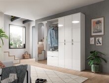 Garderobenschrank >Paterson< in weiß/weiß hochglanz - 30x193x34cm (BxHxT)