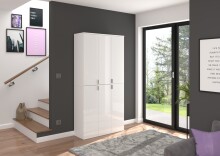 Garderobenschrank >Paterson< in weiß/weiß hochglanz - 61x193x34cm (BxHxT)