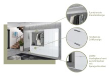 Garderobenschrank >Paterson< in weiß/weiß hochglanz - 61x193x34cm (BxHxT)