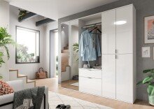 Garderobenschrank >Paterson< in weiß/weiß hochglanz - 61x193x34cm (BxHxT)