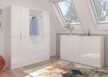 Kompaktgarderobe >Paterson< in weiß/weiß hochglanz - 61x62+3+14x34cm (BxHxT)