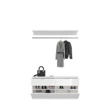 Kompaktgarderobe >Paterson< in weiß/weiß hochglanz - 121x62+3+14x34cm (BxHxT)