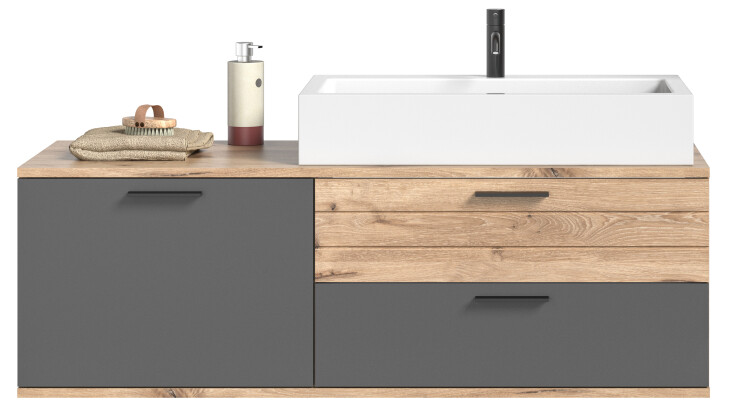 Waschtisch-Set >Mason< in nox oak/basalt grau - 140x62x46cm (BxHxT)