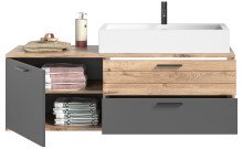 Waschtisch-Set >Mason< in nox oak/basalt grau - 140x62x46cm (BxHxT)