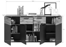Sideboard >Mason< in nox oak/basalt grau - 180x87x40cm (BxHxT)