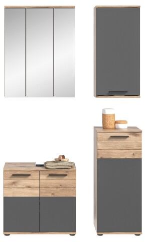 Badezimmer-Set >Mason< (4-teilig) in nox oak/basalt grau - 112x190x34cm (BxHxT)
