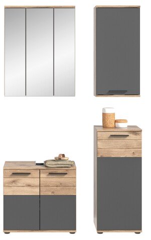 Badezimmer-Set >Mason< (4-teilig) in nox oak/basalt grau - 112x190x34cm (BxHxT)