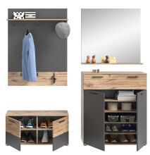 Garderoben-Set >Mason< in nox oak/basalt grau - 195x200x37cm (BxHxT)
