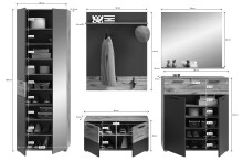 Garderoben-Set >Mason< in nox oak/basalt grau - 195x200x37cm (BxHxT)