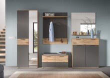 Garderoben-Set >Mason< in nox oak/basalt grau - 195x200x37cm (BxHxT)