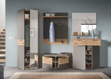 Garderoben-Set >Mason< in nox oak/basalt grau - 195x200x37cm (BxHxT)