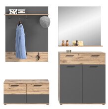 Garderoben-Set >Mason< in nox oak/basalt grau - 195x200x37cm (BxHxT)